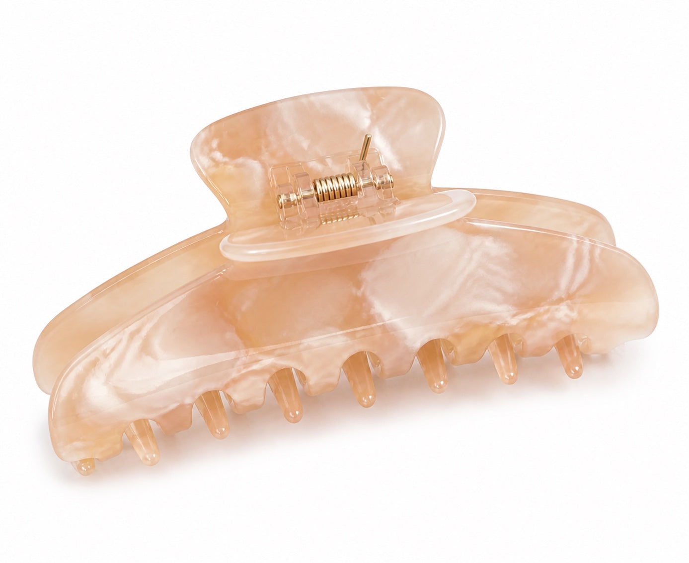 Sadie Colour-Change Acetate Claw Clip in Peach with marbled acetate pattern on white background