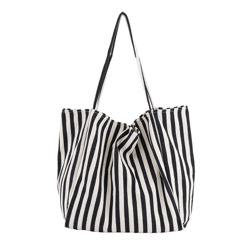 Alba striped canvas shopper in fine black stripe
