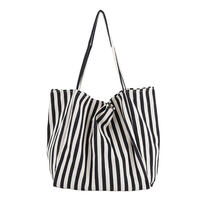 Alba striped canvas shopper in fine black stripe