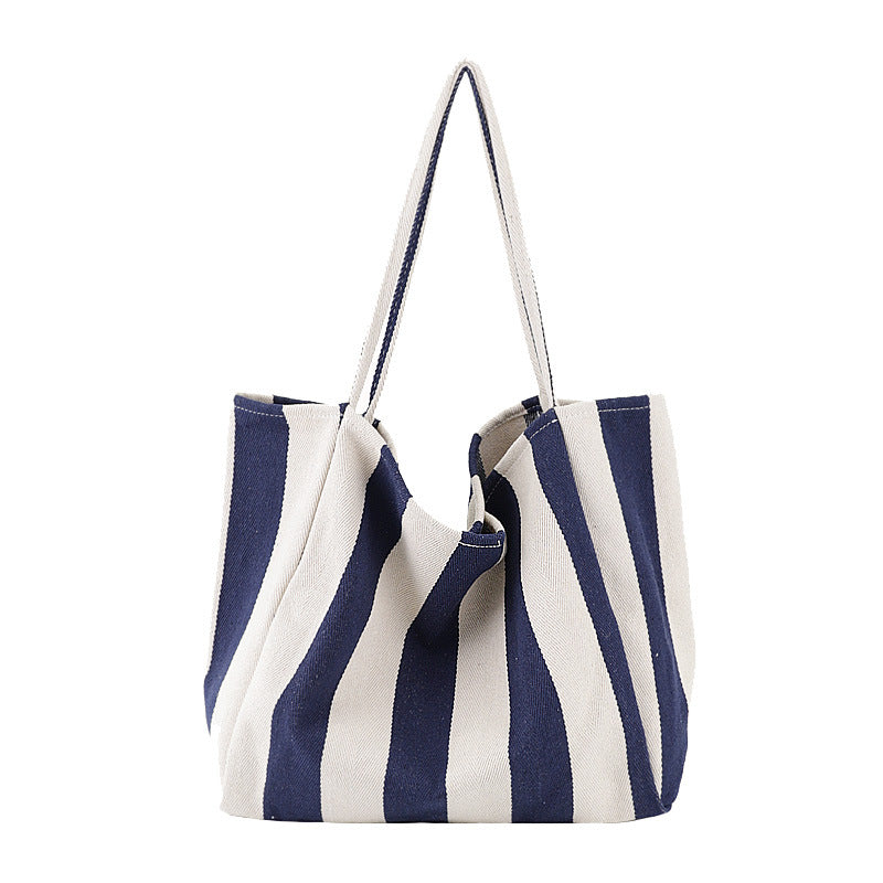 Alba striped canvas shopper in wide blue stripe