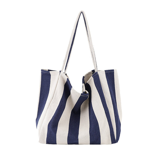 Alba striped canvas shopper in wide blue stripe