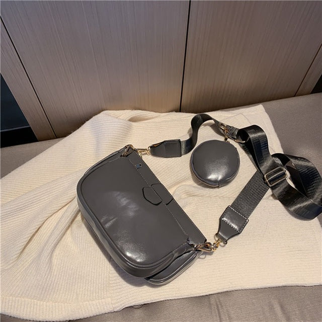 Georgia Two-Piece Bag Set in grey, shoulder bag and matching pouch shown separately