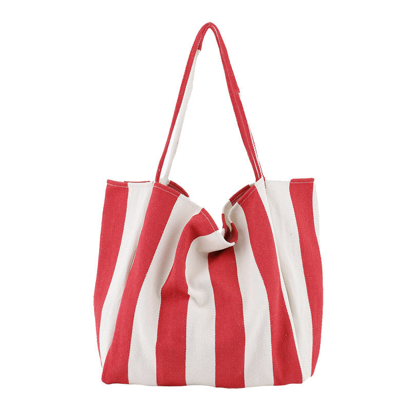Alba striped canvas shopper in wide red stripe