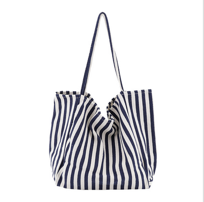 Alba striped canvas shopper in fine blue stripe