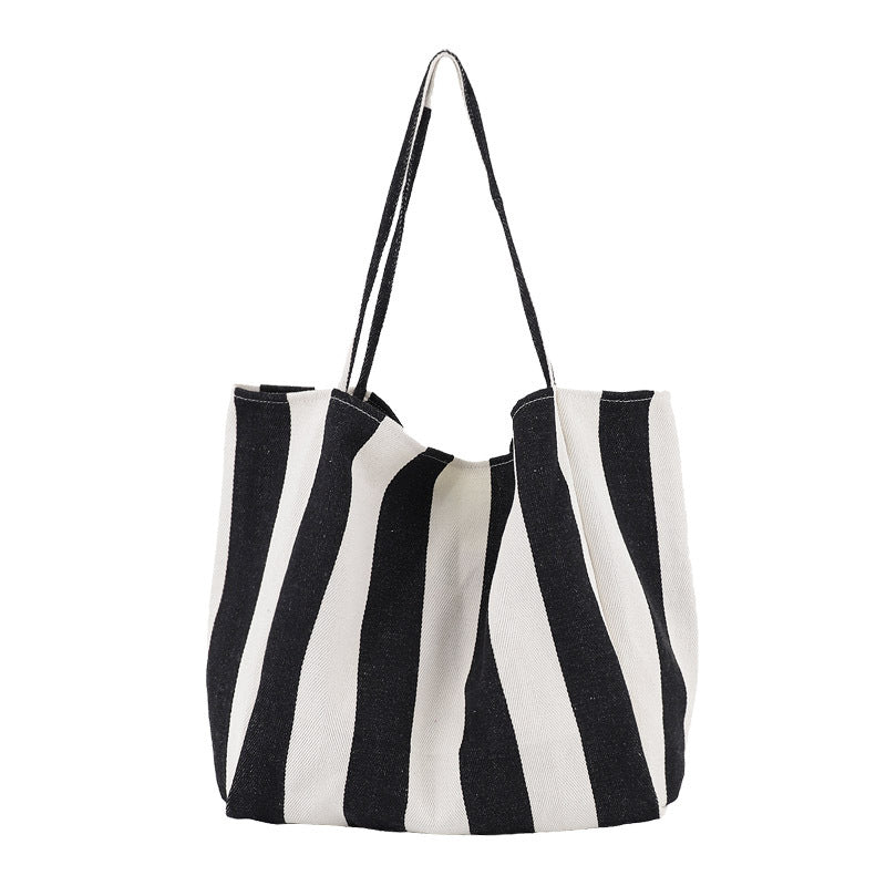 Alba striped canvas shopper in wide black stripe
