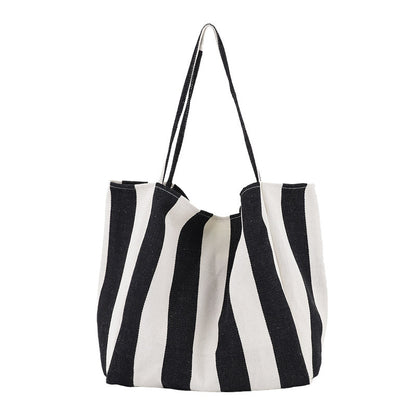 Alba striped canvas shopper in wide black stripe