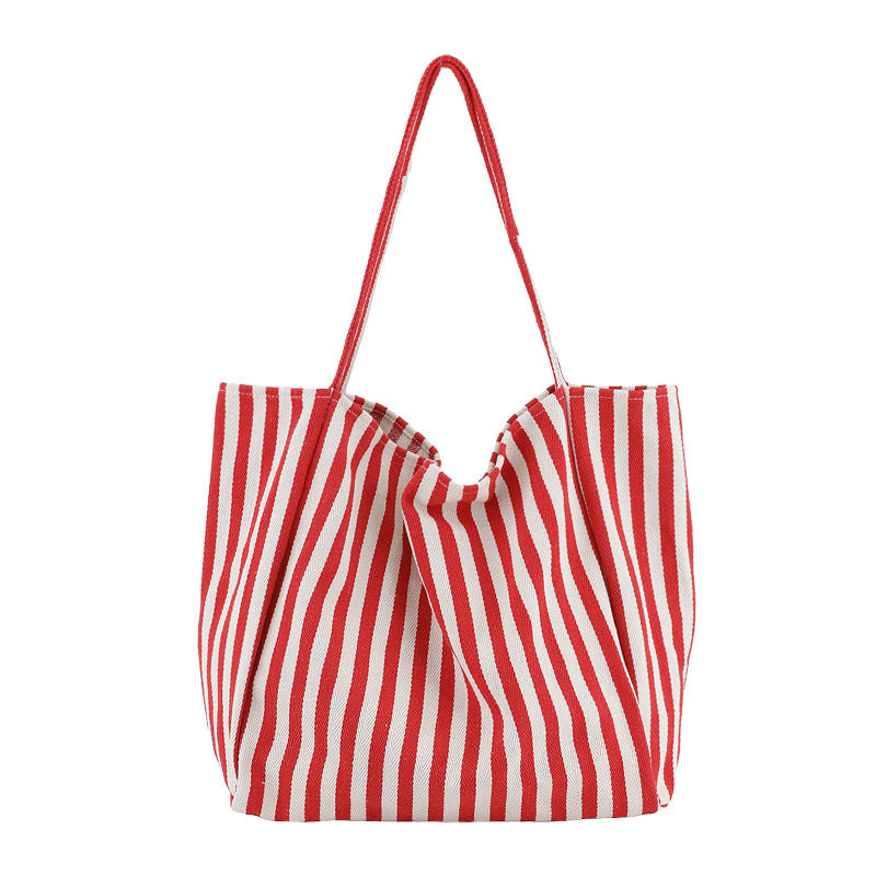 Alba striped canvas shopper in fine red stripe