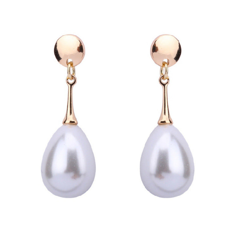 Edie pearl drop earrings, gold-tone hook with a faux pearl drop