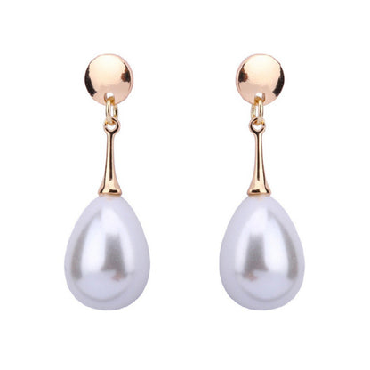 Edie pearl drop earrings, gold-tone hook with a faux pearl drop