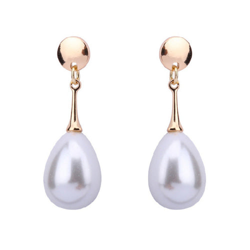 Edie pearl drop earrings, gold-tone hook with a faux pearl drop