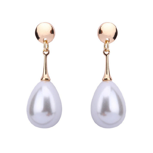 Edie pearl drop earrings, gold-tone hook with a faux pearl drop