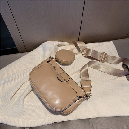 Georgia Two-Piece Bag Set in beige, shoulder bag and matching pouch shown separately