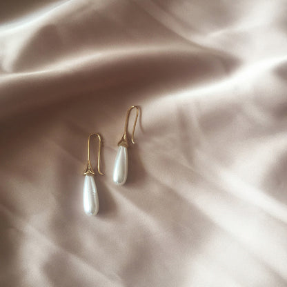 Edie pearl drop earrings, long length