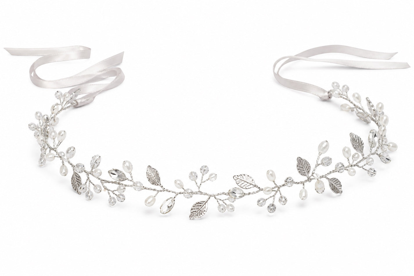 Celeste crystal and pearl hair vine headband in Silver