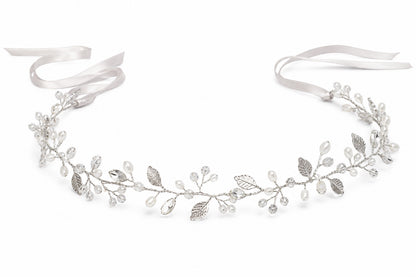 Celeste crystal and pearl hair vine headband in Silver