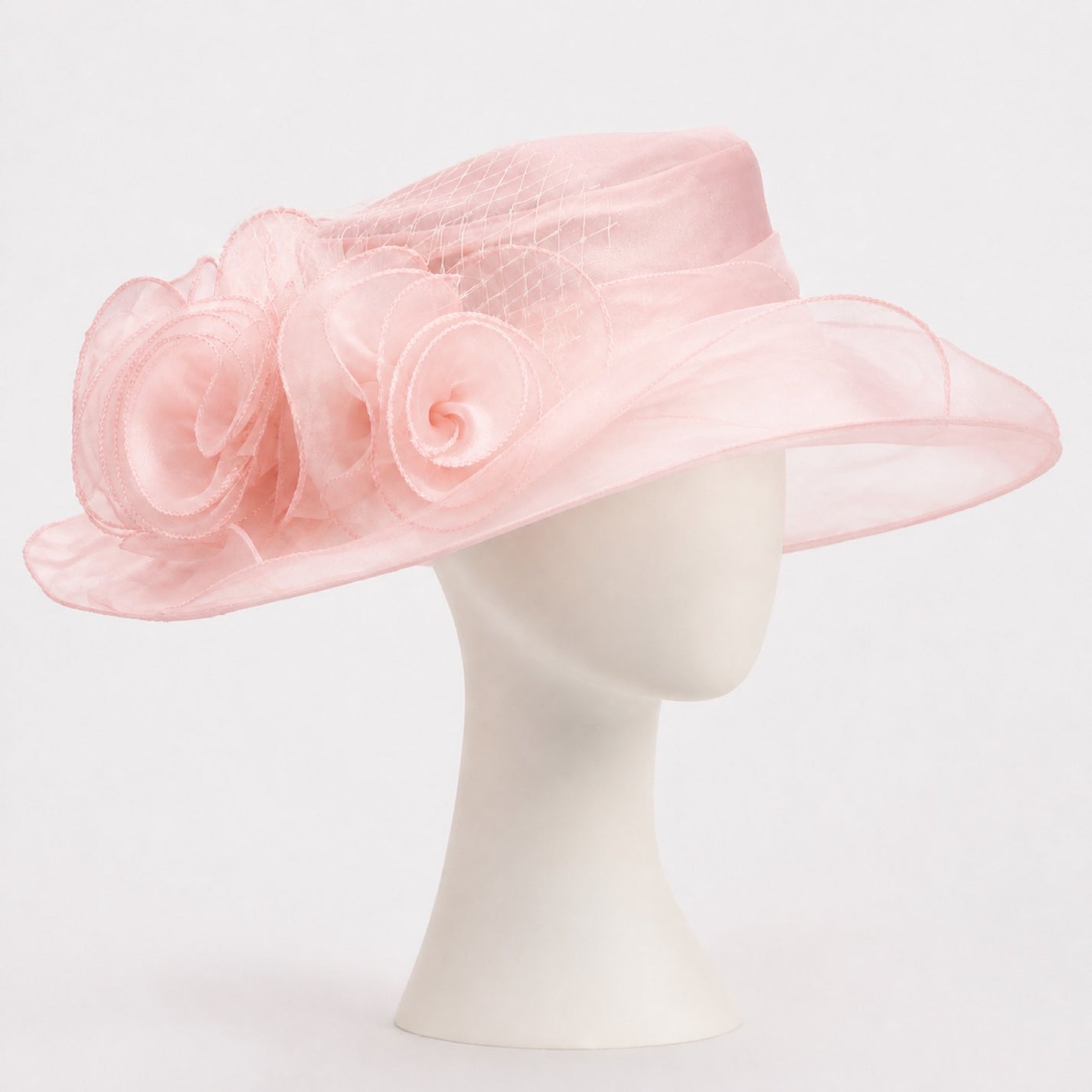 Delphine Organza Rose Wide Brim Hat in blush