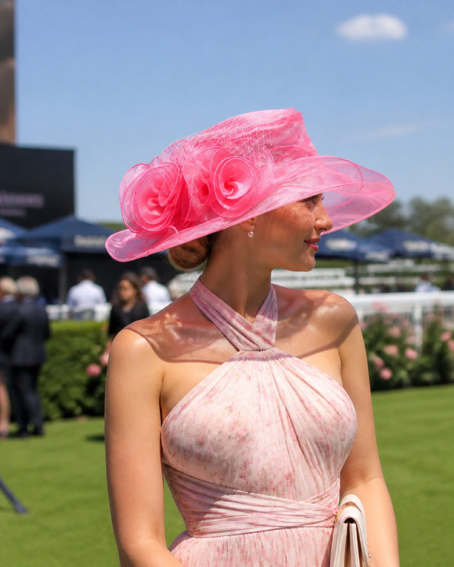 Delphine Organza Rose Wide Brim Hat worn at Australian race day