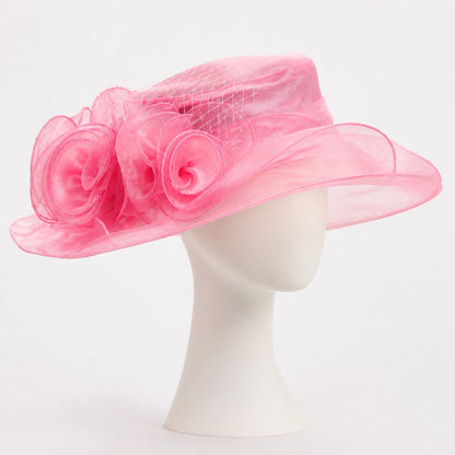 Delphine Organza Rose Wide Brim Hat in pink