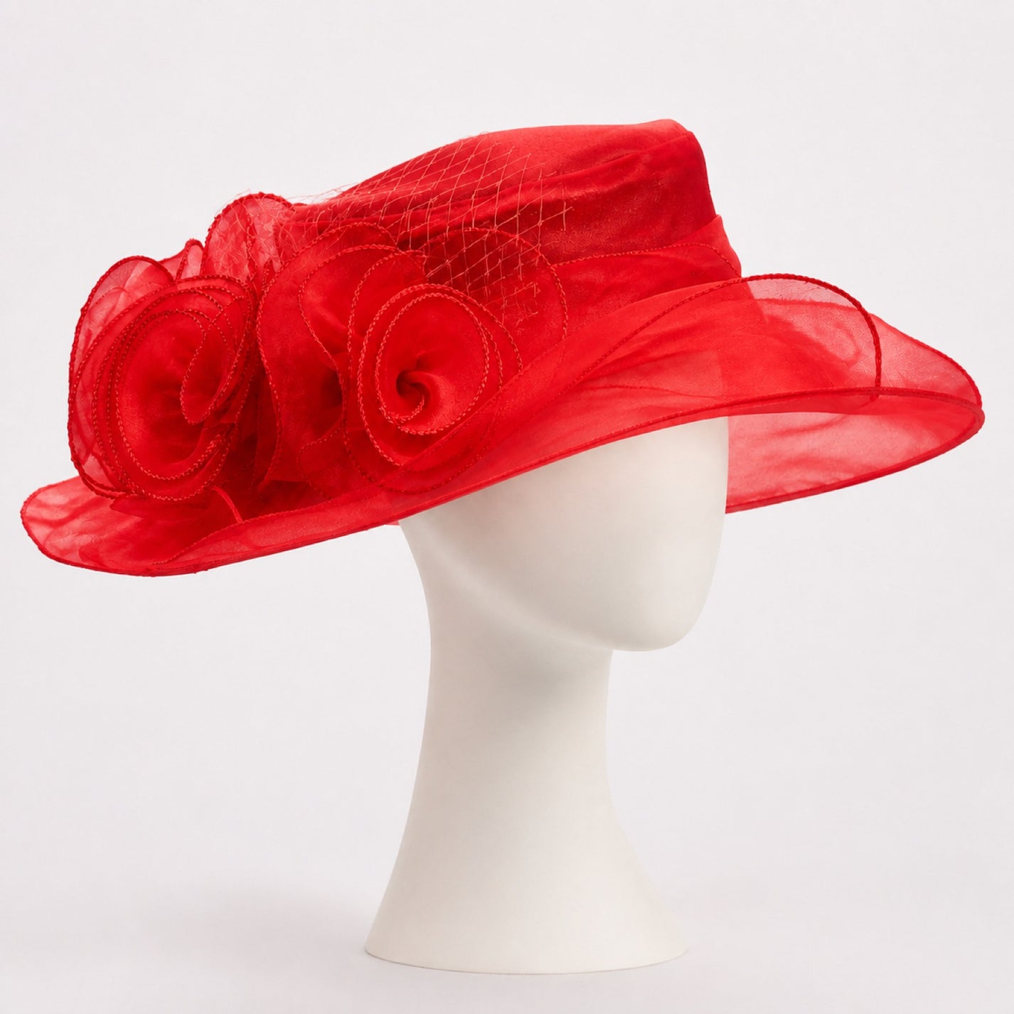 Delphine Organza Rose Wide Brim Hat in red