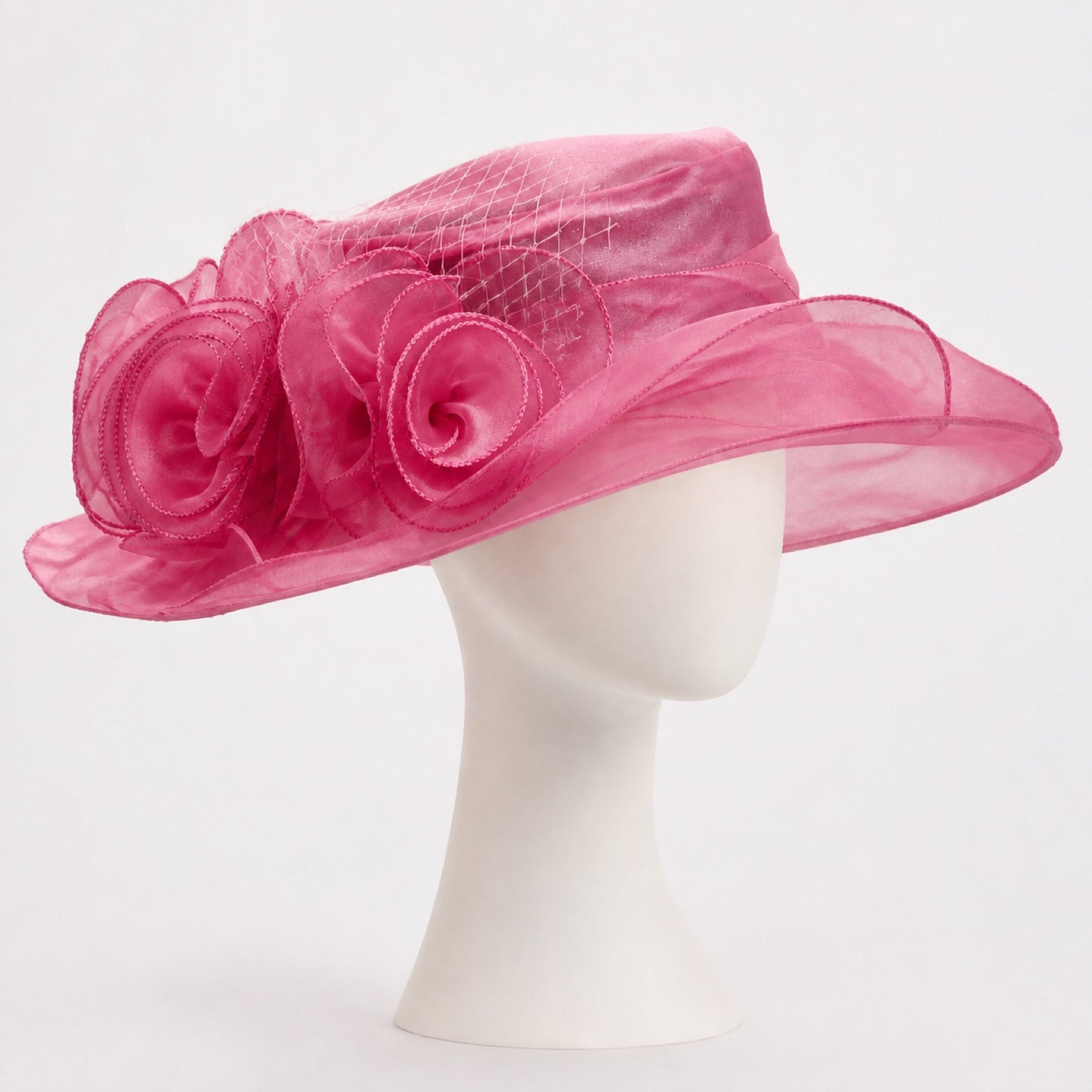 Delphine Organza Rose Wide Brim Hat in rose pink