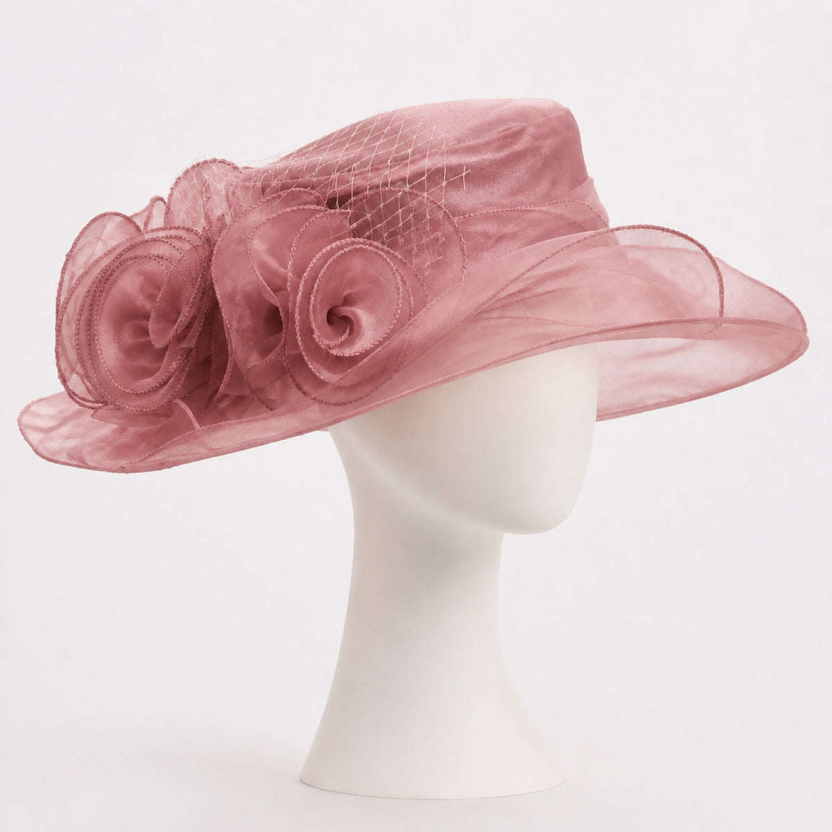 Delphine Organza Rose Wide Brim Hat in rose
