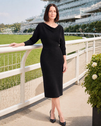 Elena Ribbed Cowl-Neck Midi Dress
