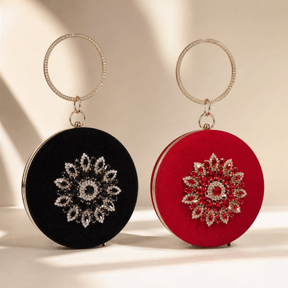 Elle Velvet Ring Clutch in Black