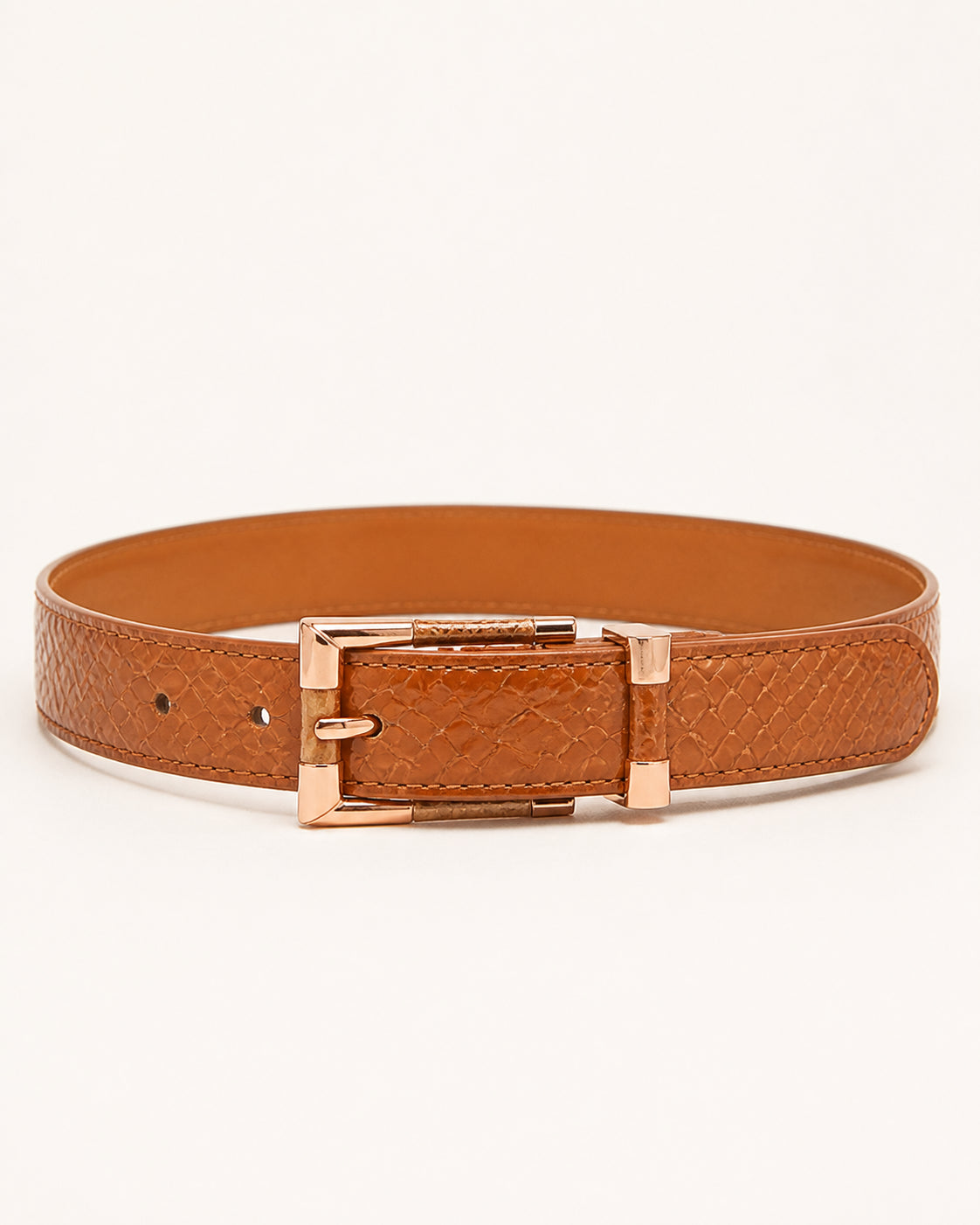 Elodie Rose Gold Buckle Belt in Camel