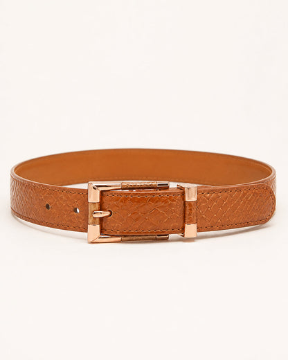 Elodie Rose Gold Buckle Belt in Camel