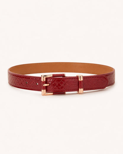 Elodie Rose Gold Buckle Belt in Wine Red