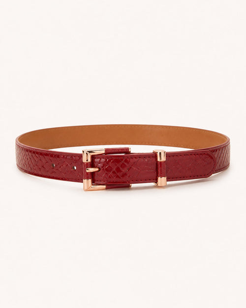 Elodie Rose Gold Buckle Belt in Wine Red