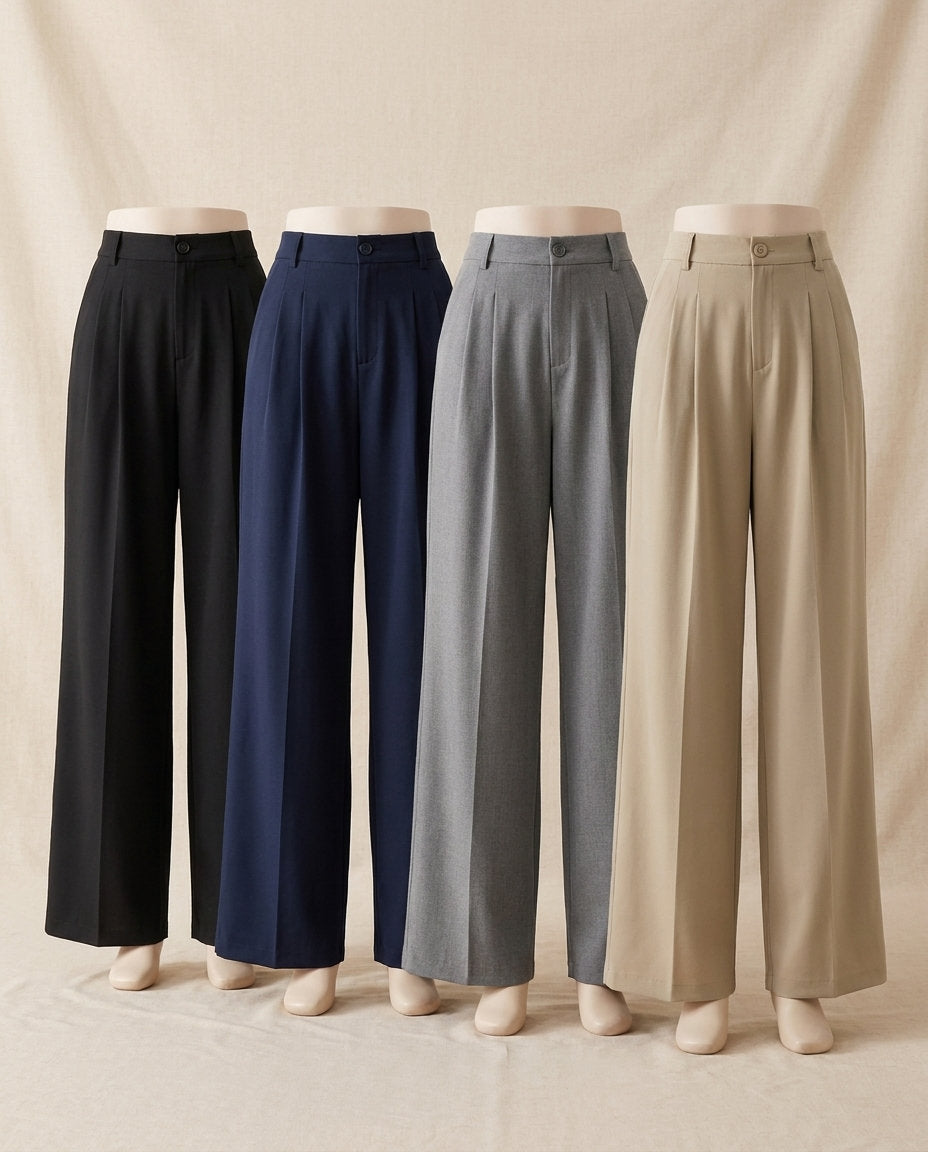 Harper high-waist wide leg trousers in black, dark blue, grey and khaki - Lia Dora