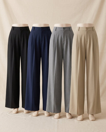 Harper high-waist wide leg trousers in black, dark blue, grey and khaki - Lia Dora