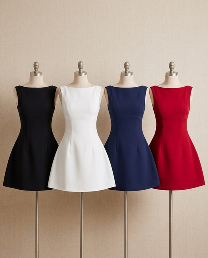 Camille backless A-line mini dress in black, white, navy and red - Lia Dora