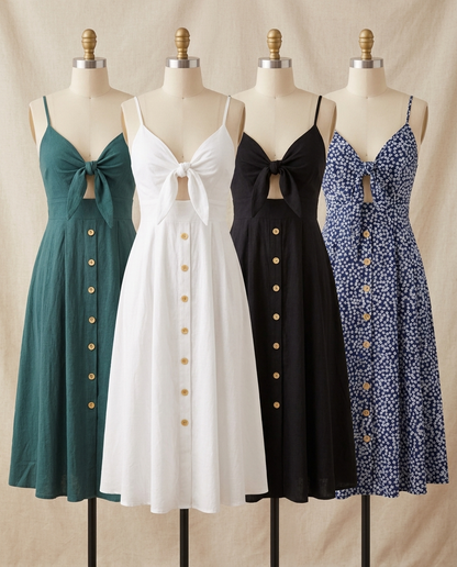 Fleur button-front strappy midi dress in teal, white, black and blue floral - Lia Dora