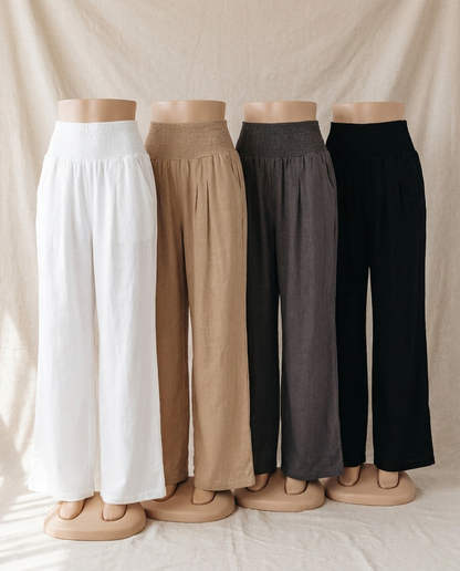 June wide-leg linen trousers in white, khaki, grey and black - Lia Dora