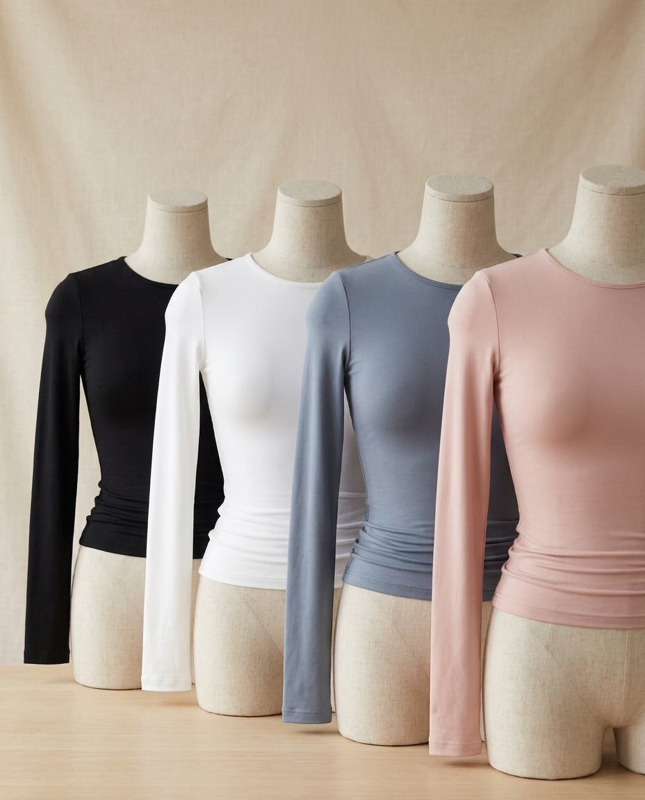 Nina slim long-sleeve top in black, white, blue grey and blush - Lia Dora