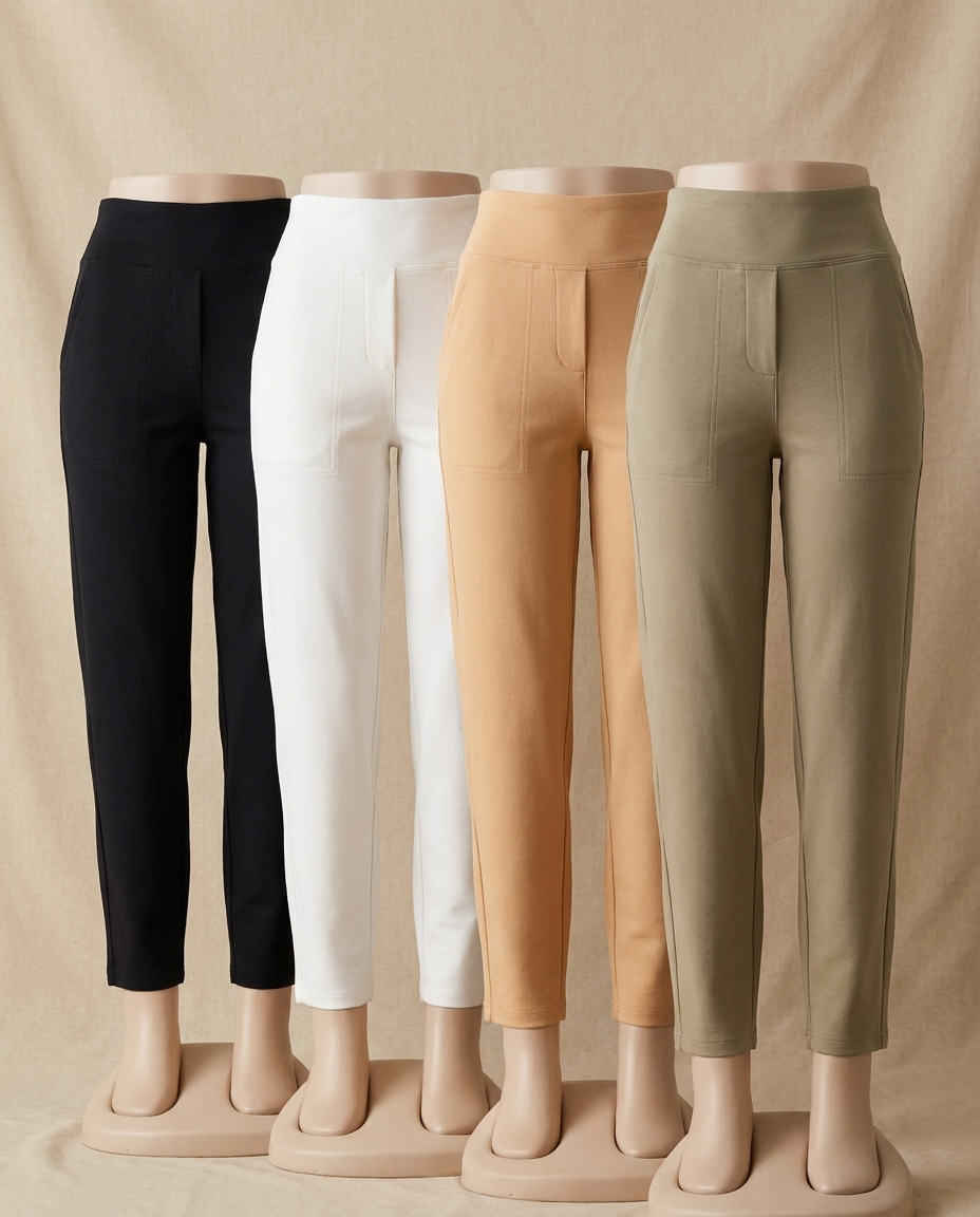 Quinn knit high-waist trousers in black, white, apricot and khaki - Lia Dora