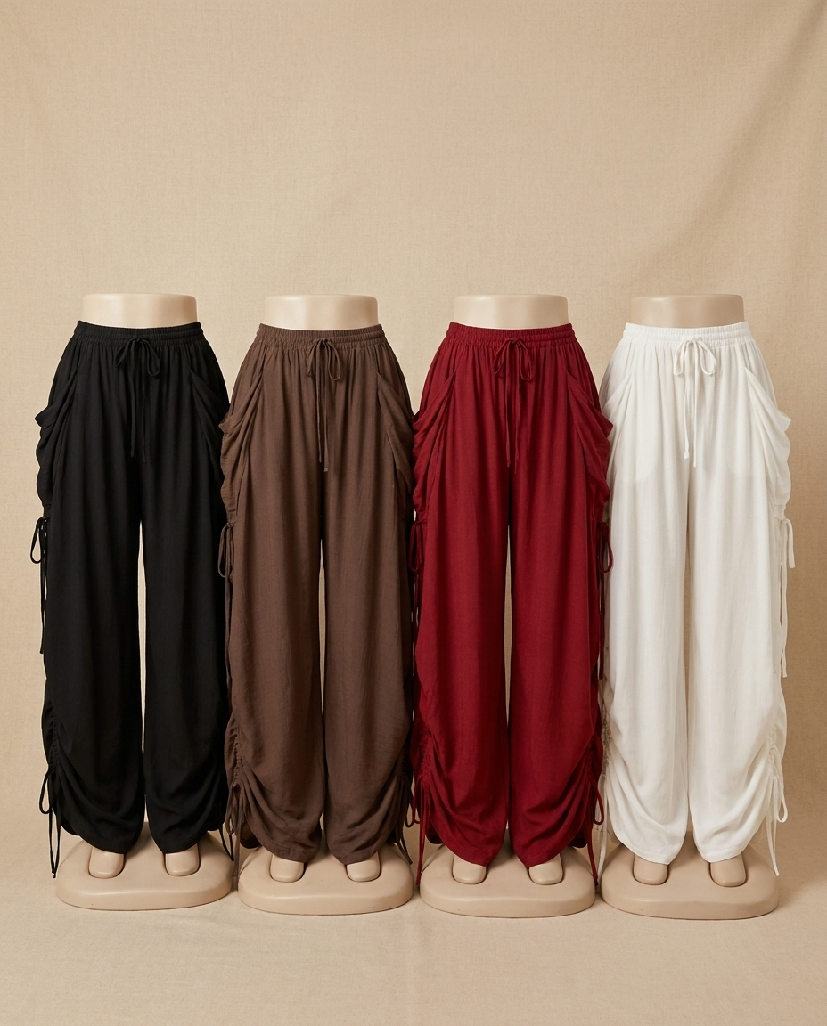 Saskia drawstring wide-leg trousers in black, brown, wine red and milky white - Lia Dora