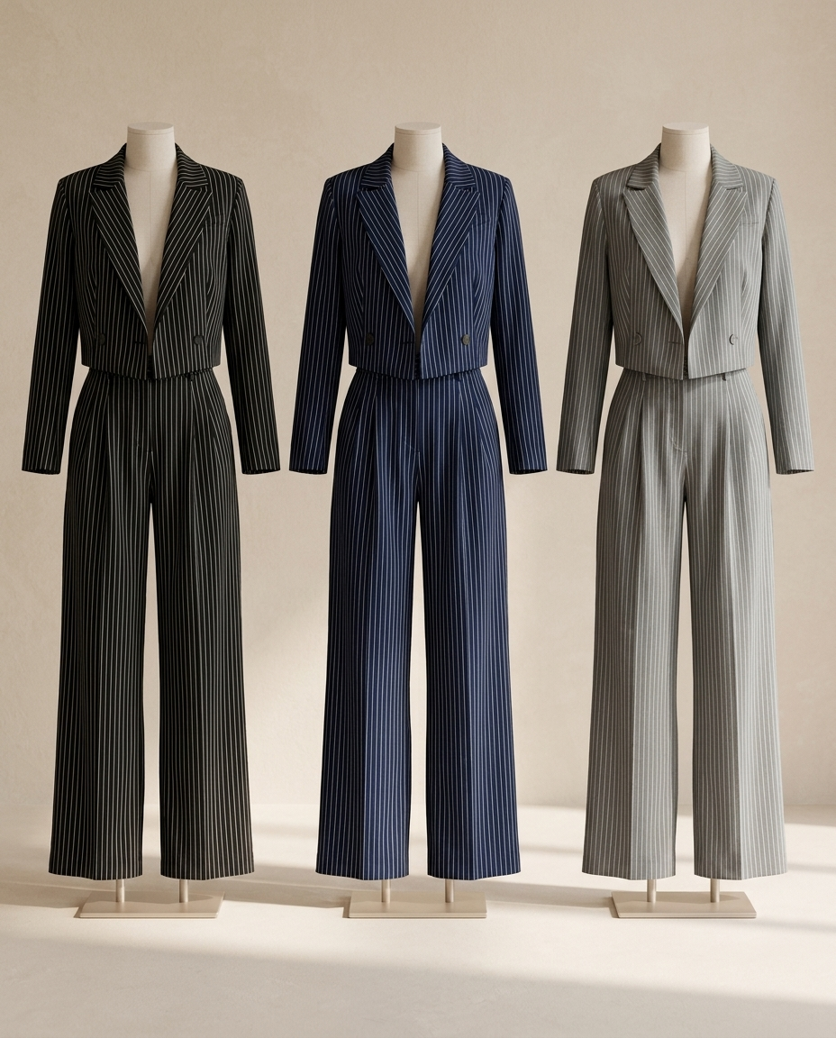 Greta pinstripe blazer and trouser set in black, navy and grey - Lia Dora