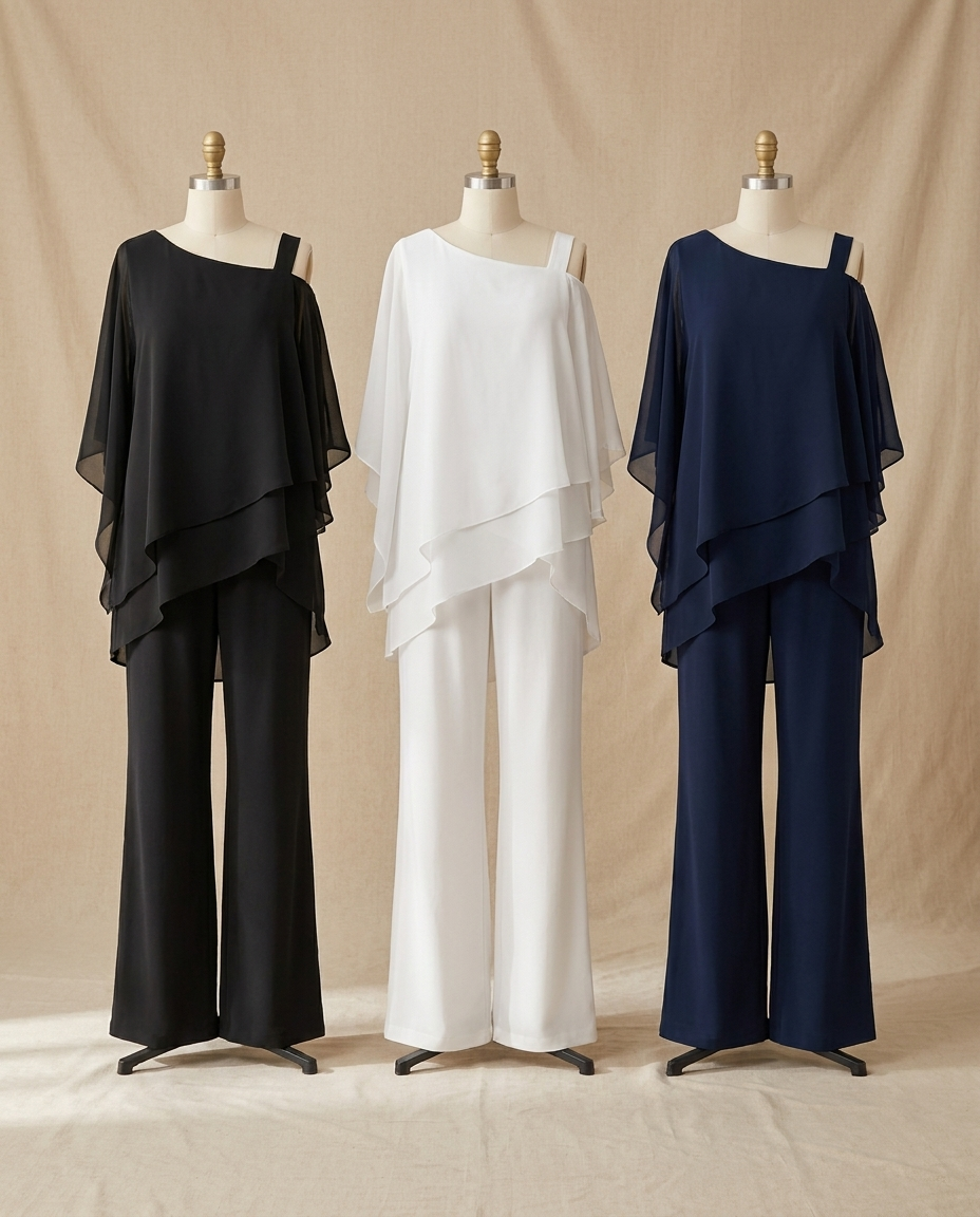 Anouk draped batwing top and trouser set in black, white and navy - Lia Dora