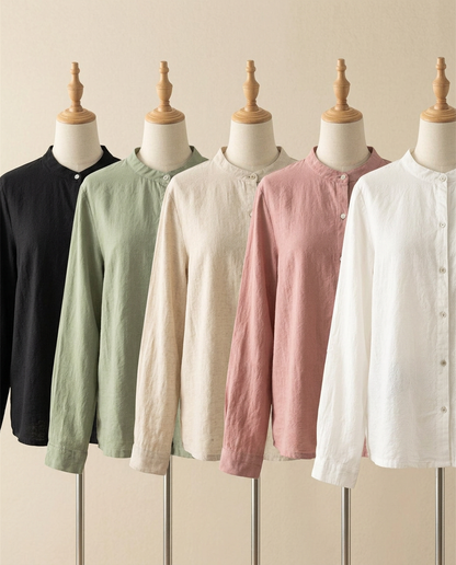 Romy relaxed linen shirt in black, green, natural, pink and white - Lia Dora