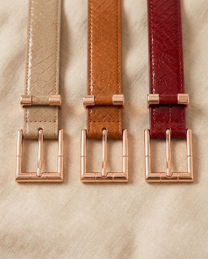 Elodie Rose Gold Buckle Belt in beige, camel and wine red - Lia Dora