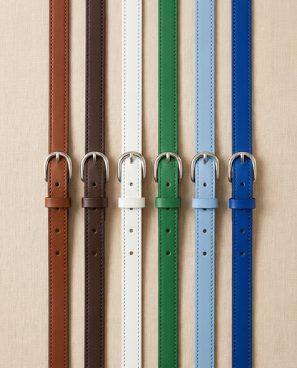 Tess Thin Belt in brown, coffee, white, green, light blue and royal - Lia Dora