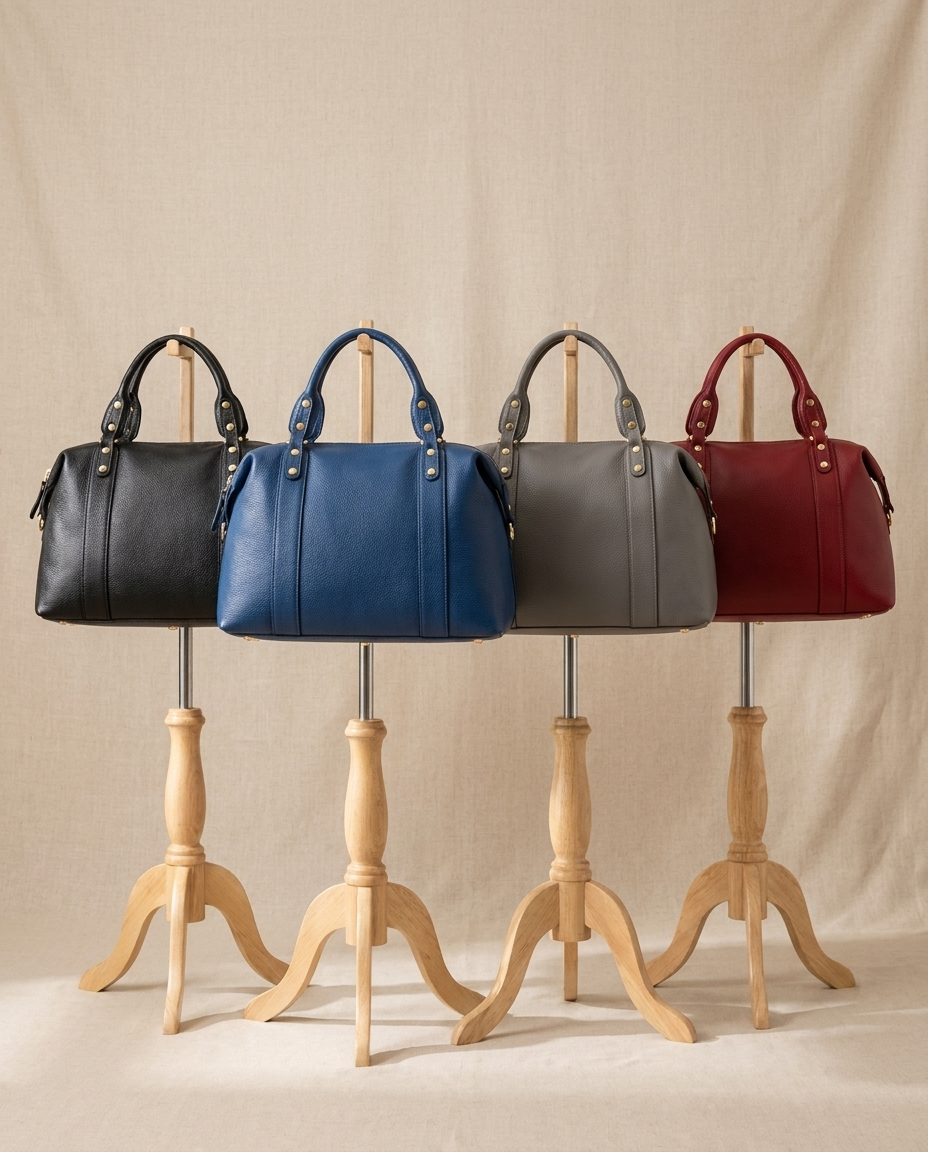 Nova Rivet Boston Bag in black, blue, grey and red - Lia Dora