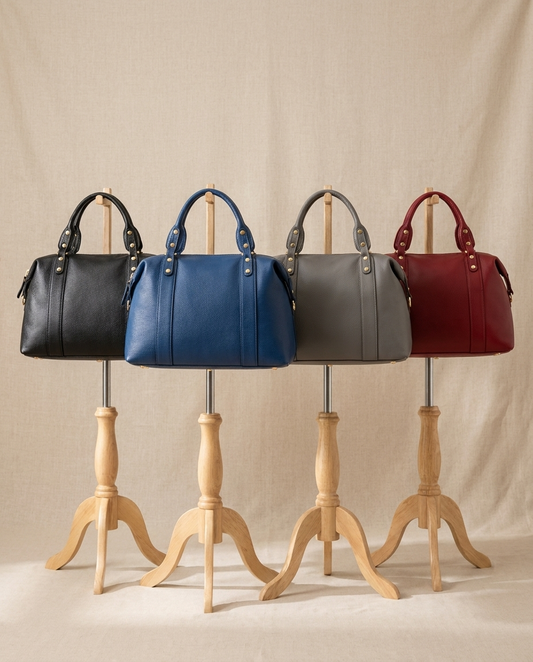Nova Rivet Boston Bag in black, blue, grey and red - Lia Dora