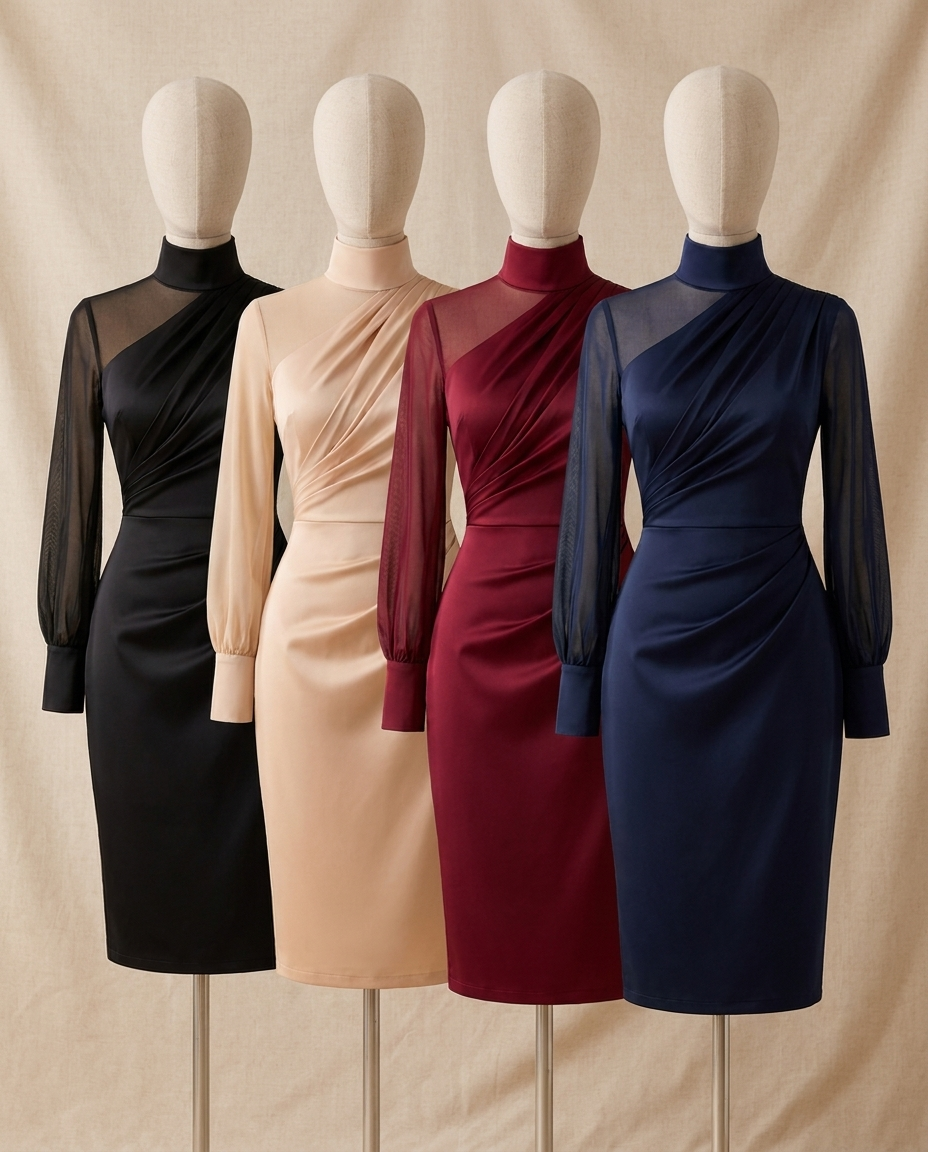 Odette Turtleneck Sheath Dress in black, apricot, wine red and navy - Lia Dora