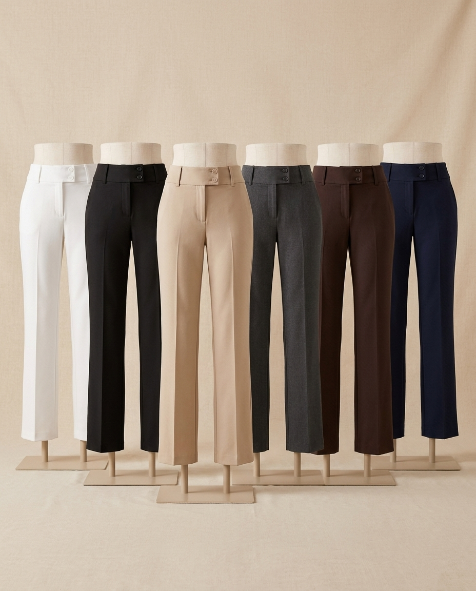 Rosa straight-leg tailored trousers in white, black, beige, dark grey, chocolate and navy - Lia Dora