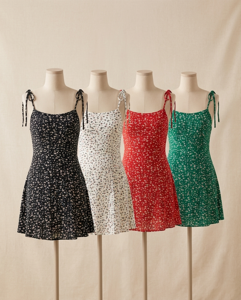 Lottie floral A-line dress in black, white, red and emerald green - Lia Dora