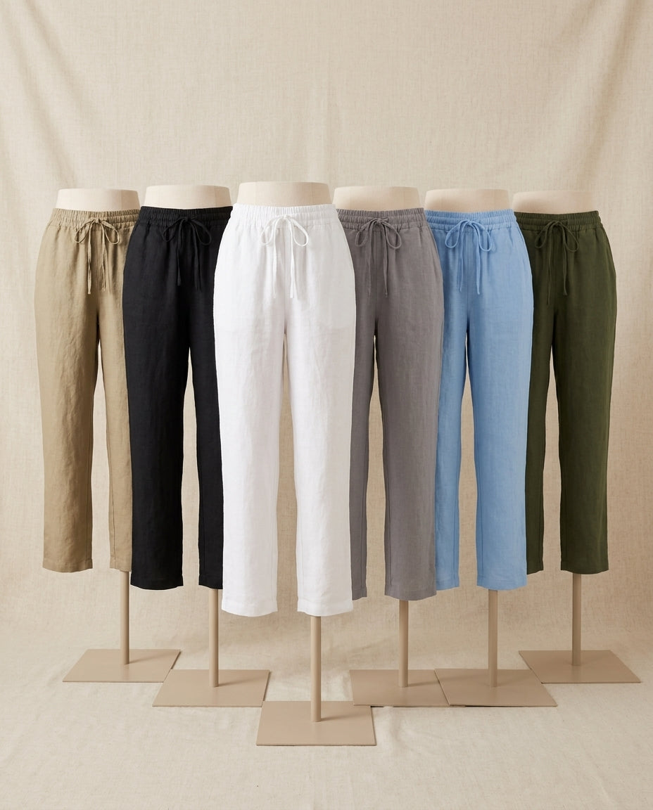 Lena linen drawstring trousers in all 6 colours - Lia Dora